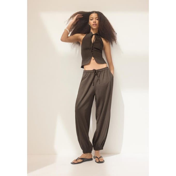 Stradivarius Pofbroek met linnenlook  Bruin L