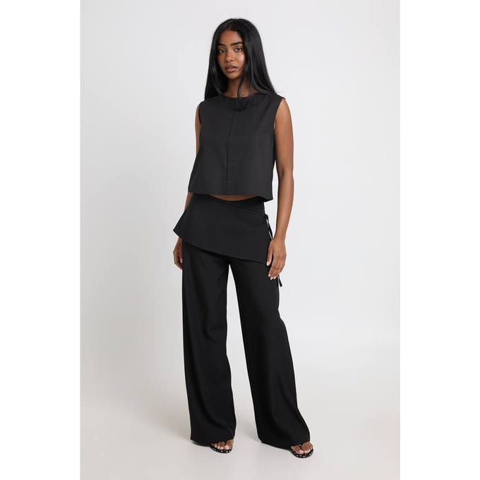 boohoo Dames Wijde Pantalon Met Rok Overlay | Black | Maat: 14