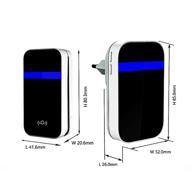 Draadloze deurbel Zelfaangedreven deurbelknopset, regelbaar volume met 4 snelheden en LED-flitser 30 EU Plug zwart