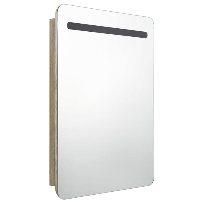 vidaXL - Badkamerkast - met - spiegel - en - LED - 60x11x80 - cm - eikenkleurig