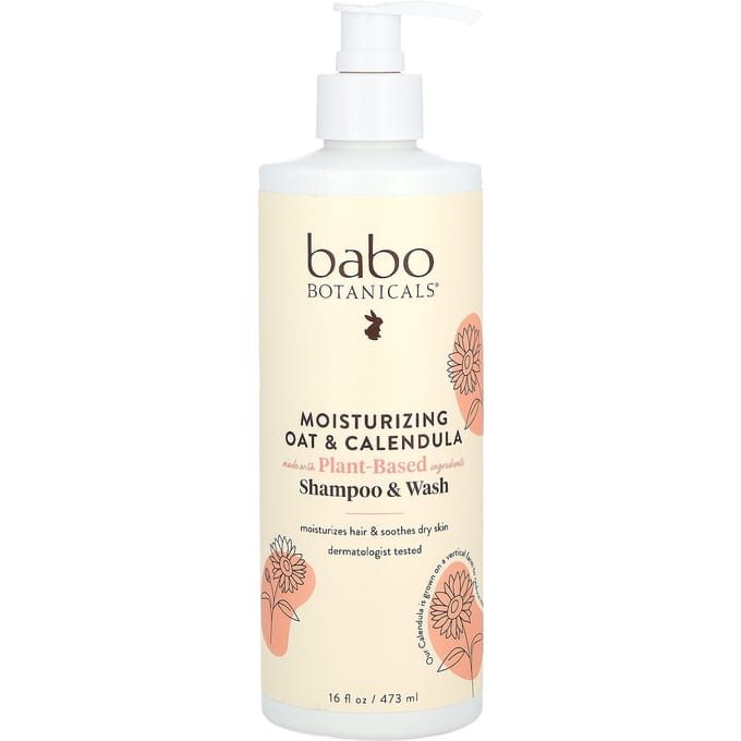 Babo Botanicals, Moisturizing Shampoo & Wash, Oat & Calendula, 16 fl oz (473 ml) white