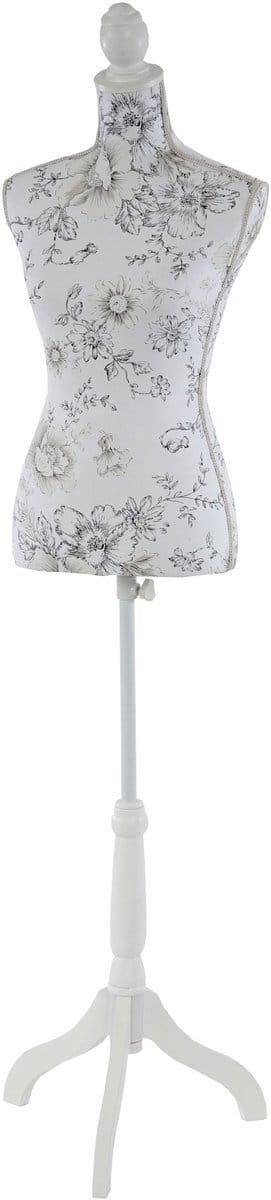 Paspop T222, vrouwelijke paspop torso, glasvezel ~ wit met bloemen