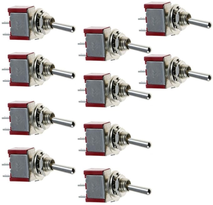 Dailygoods - Mini Rocker Switch ON/OFF - 10 Stuks - 6mm 2 Pins - SPST - Voor Auto Dashboard - Schakelaar - Betrouwbaar - Compact