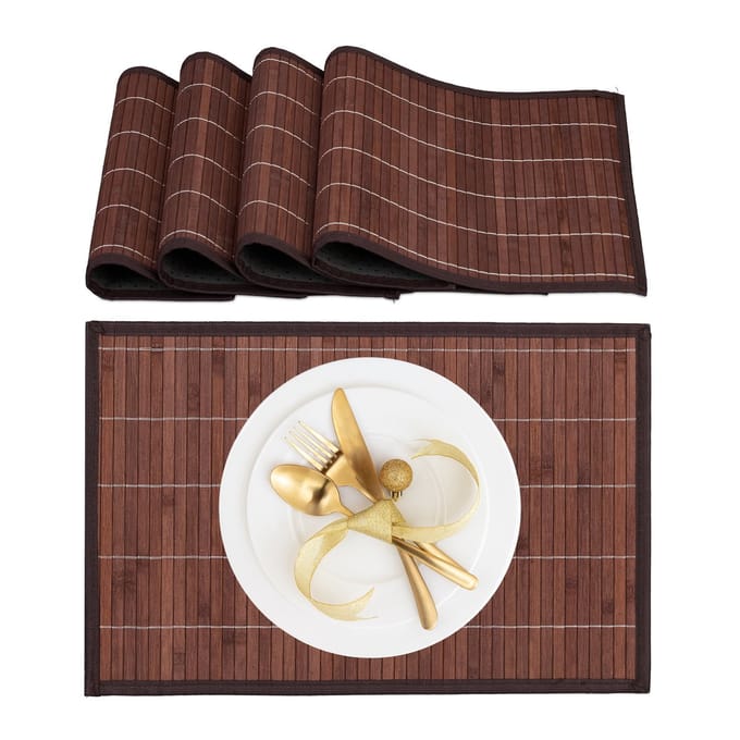 placemat - set van 4 - bamboe - 45 x 30 cm - antislip - oprolbaar - bruin