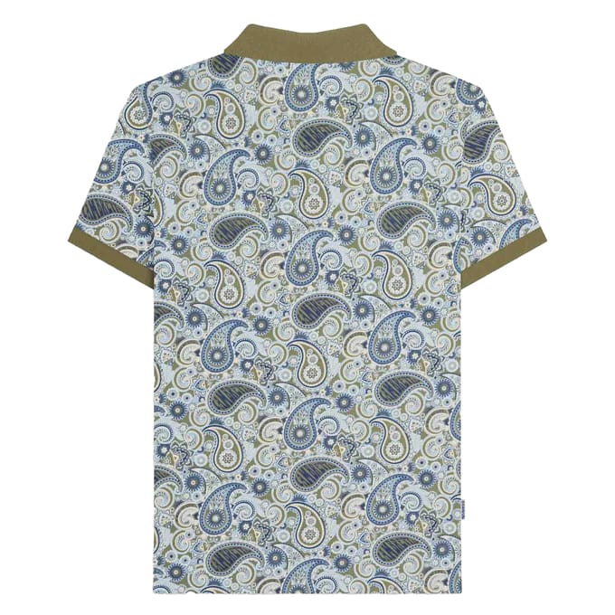 Lambretta Heren SS25 Paisley gemerkt poloshirt (Kaki/Navy)