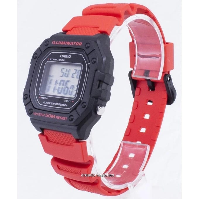 Casio Youth Series W-218H-4BVDF Vierkant Digitaal Sporthorloge - Zwart/Rood