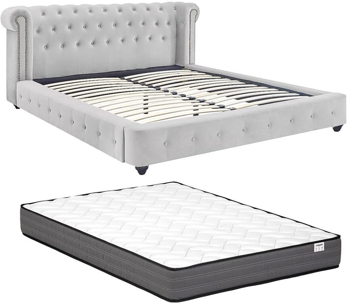 Vente-unique Bedframe fluweel lichtgrijs 180 x 200 cm (Super King Size Bed)