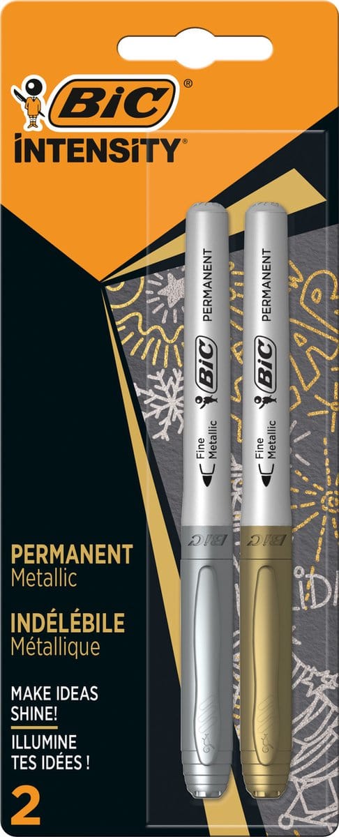 Filzstift Bic Intensity, rund, permanent, feines Metallic-Silber und Gold, Blisterpackung mit 2 Stück