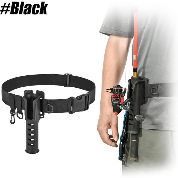 Ceinture Porte-canne à pêche à taille réglable avec 2 crochets Inséreur de canne portable pour support de spinning Ceintures de pêche dans l'eau noir