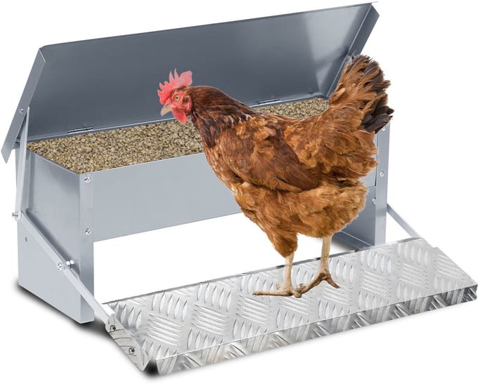 Kippenvoerautomaat 5 kg - gegalvaniseerd met antislip pedaal
