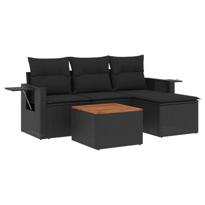 vidaXL - 5-delige - Loungeset - met - kussens - poly - rattan - zwart