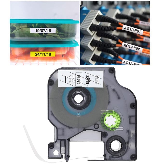 Labeltape Lint voor DYMO voor D1 Printpapier(12mm zwart op transparante achtergrond 45010)