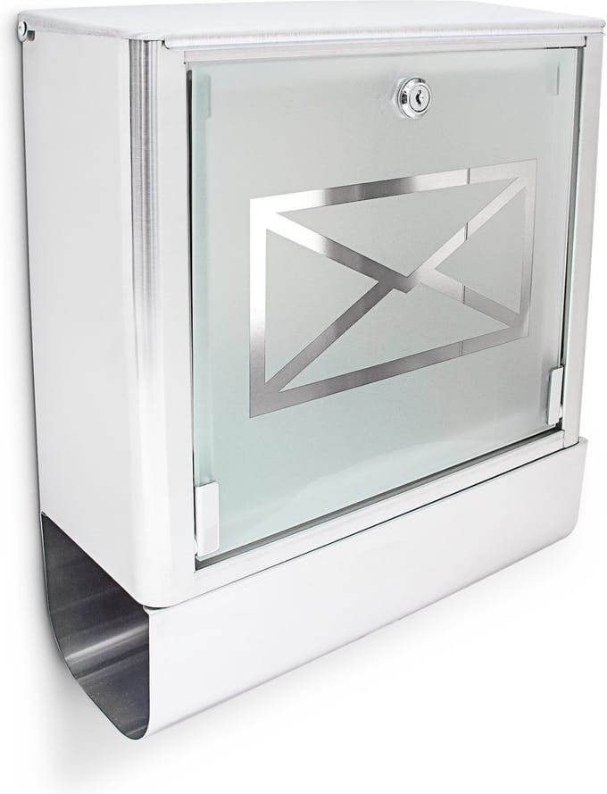 brievenbus hangend - met krantenrol - rvs - glas - 35 x 40 x 15 cm - buiten