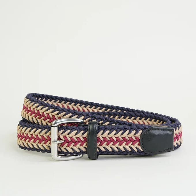Herenriem Sheringham, Navy / Biscuit / Wine, Chevron geweven maat Small (81-86cm) | Sophos Lifestyle