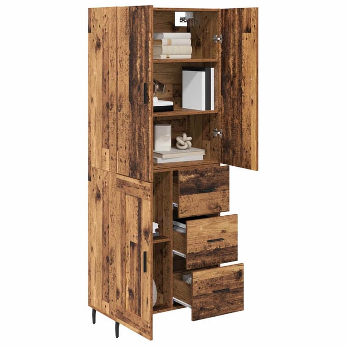 vidaXL - Highboard - 2 - st - Oud - Hout - 69,5 - x - 34 - x - 180 - cm - Bewerkt - hout