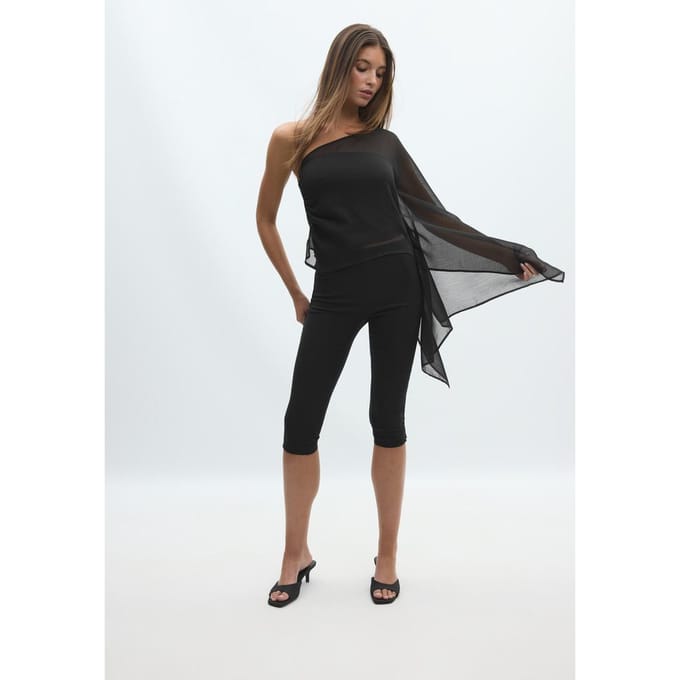 Stradivarius Gedrapeerde asymmetrische top  Zwart S