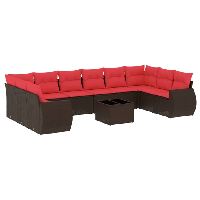 vidaXL - 11-delige - tuinbankset - met - kussens, - bruin - polyrotan