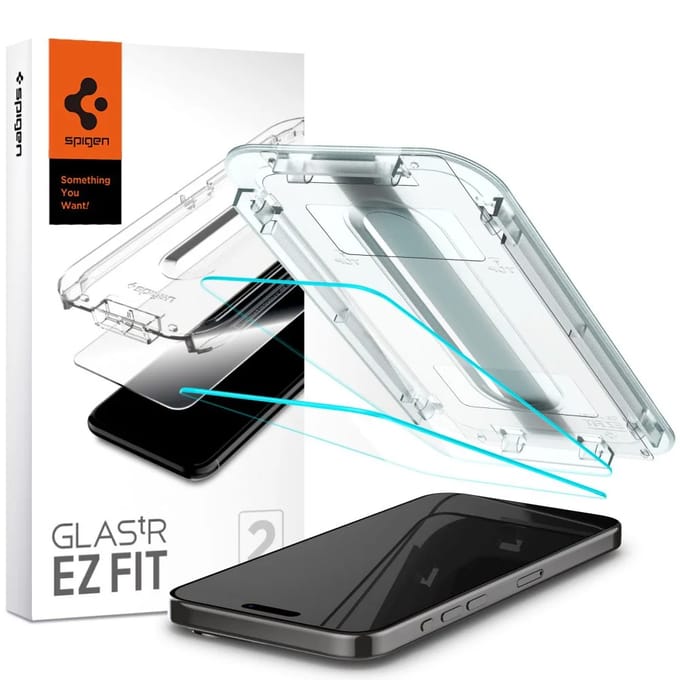 Spigen GLAStR EZ Fit Screenprotector 2 Pack + Applicator voor de Apple iPhone 15 Pro Max
