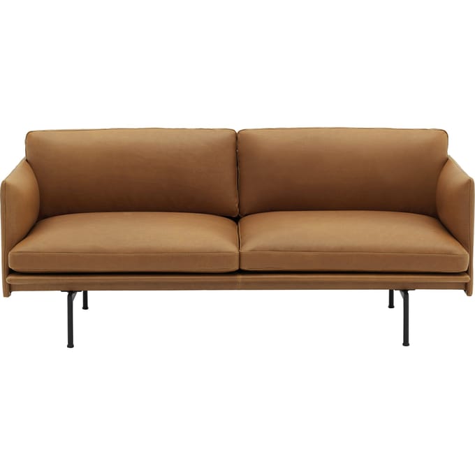 Muuto - Outline 2-zitsbank - Leer cognac - zwart - bruin