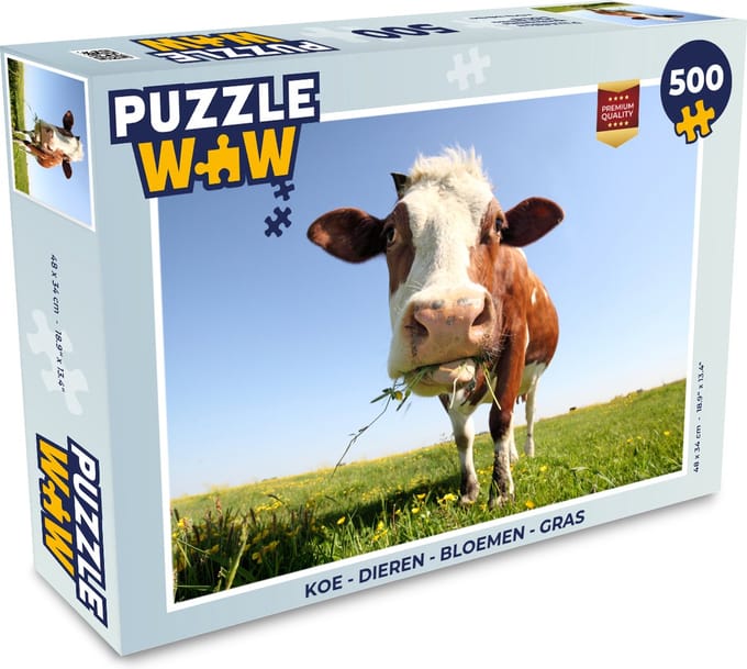 Puzzel Koe - Dieren - Bloemen - Gras - Legpuzzel - Puzzel 500 stukjes
