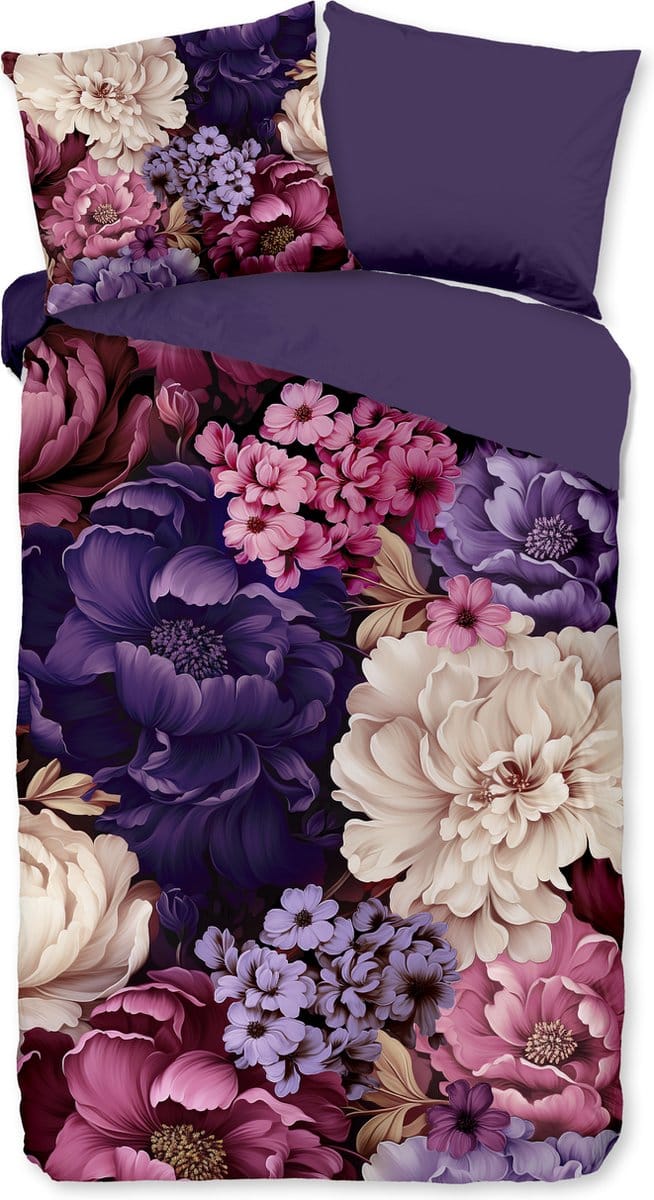 Pure dekbedovertrek bloemen - 1 persoons 140x200/220 cm - Paars - Microvezel