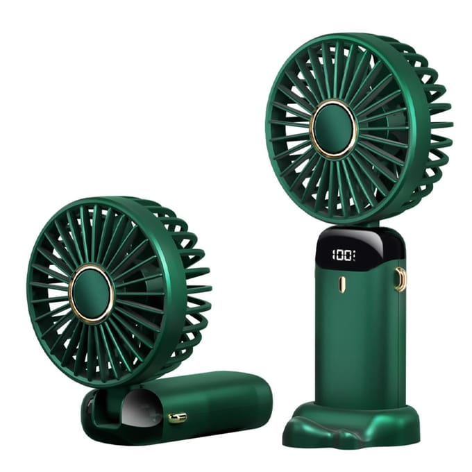 Mini Draagbare Ventilator Handventilator Oplaadbare Kleine Bureauventilator 5 Snelheden 90° Opvouwbaar Op Batterijen groen