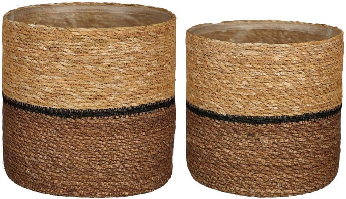 Mica Decorations Damian Plantenmand - Set van 2 - H20 x Ø20 cm - Zeegras - Bruin