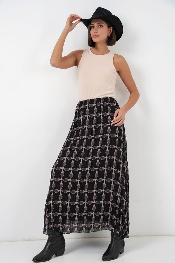 Hoge Taille Geometrische Print Maxi Rok
