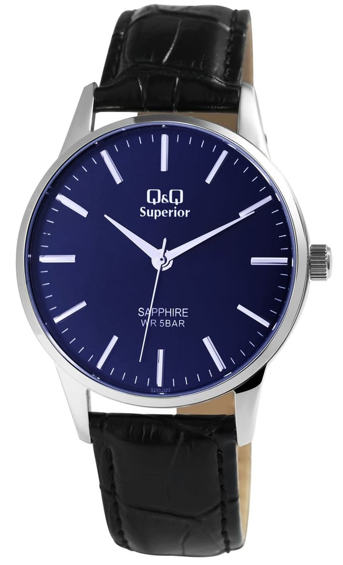 Q&Q Herenhorloge Echt leer zilverkleurig, 5 ATM