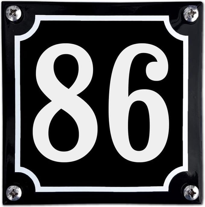 Zwart emaille huisnummer  - 86