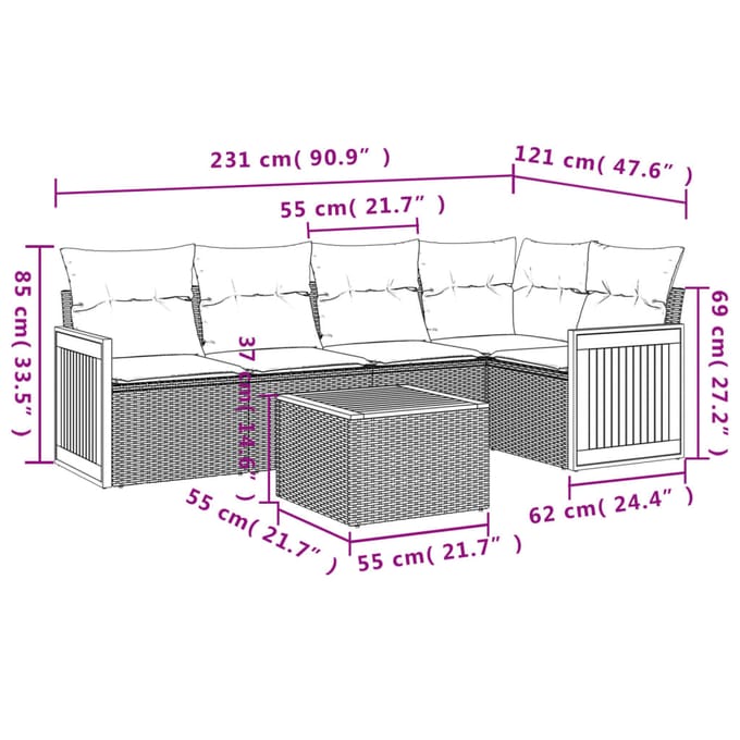 vidaXL - 6-delige - Loungeset - met - kussens - poly - rattan - beige