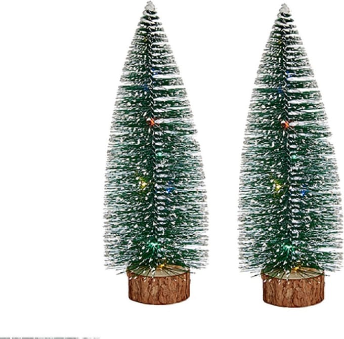 Krist+ Mini decoratie kerstboompje - 2x stuks - met licht - H30 cm - groen - kunststof - klein - kerstdorp