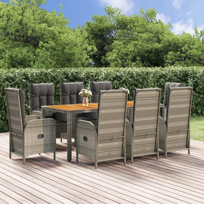 vidaXL - 9-delige - Tuinset - met - kussens - poly - rattan - grijs