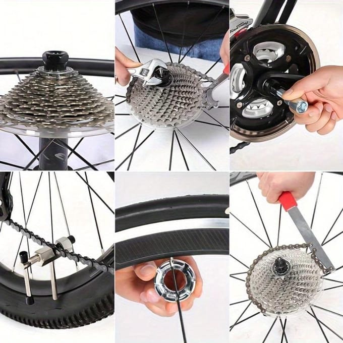 9-delige Fietsreparatieset, Mountainbikereparatie, Zilver, Roestvrij staal gray