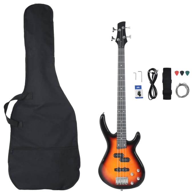 vidaXL - Basgitaar - voor - beginners - elektrisch - met - tas - 4/4 - 46" - bruin - zwart