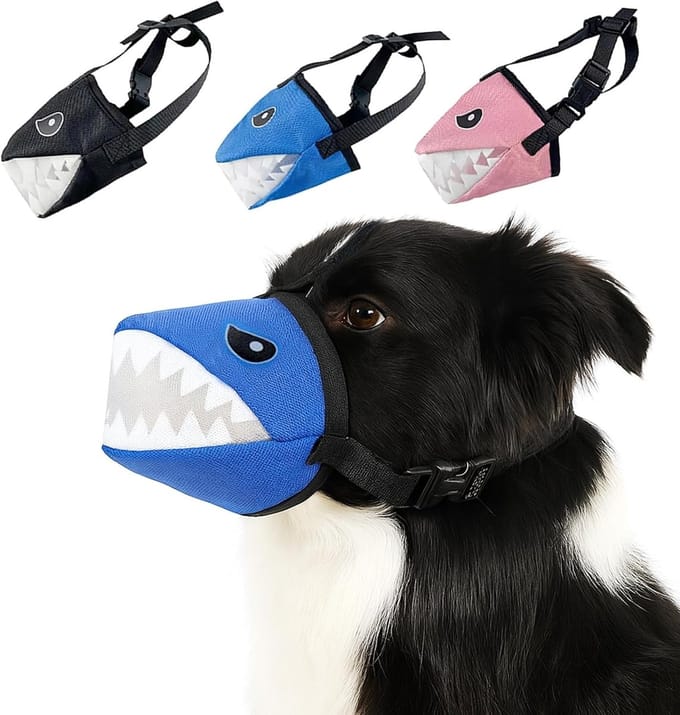 Maulkorf voor Honden – Verstelbare Netmaulkorb in Haiform (Blauw, S-XL)
