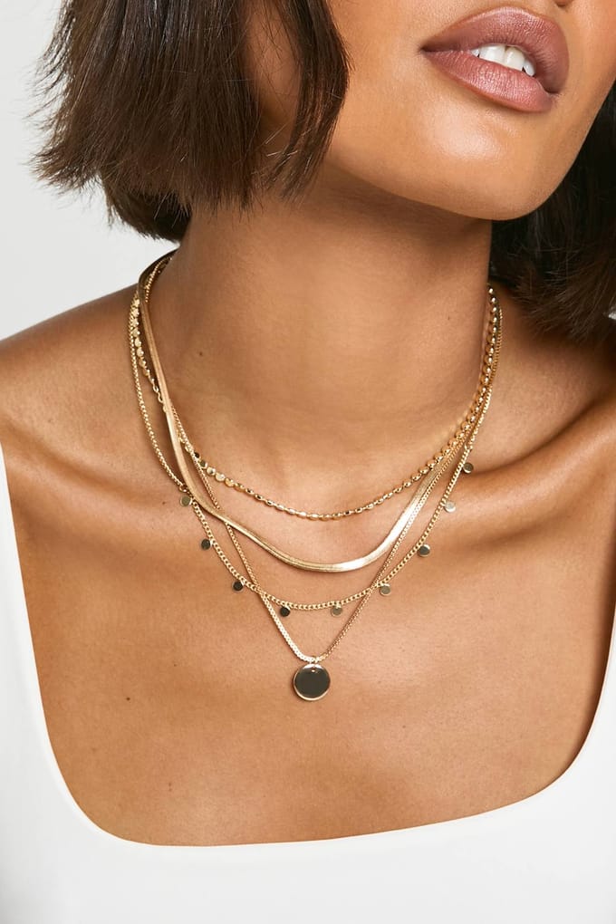 boohoo Dames Hanger detail 4-laags ketting | Goud