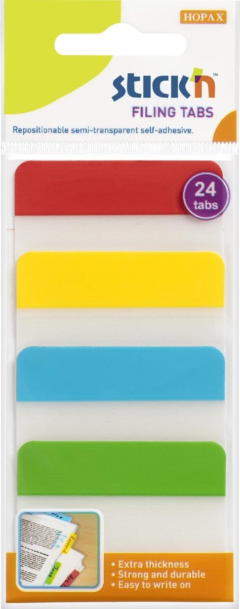 Stick'n Bladwijzer - Index Tabs - 38x51mm - 4 Verschillende Kleuren - 24 Sticky Notes