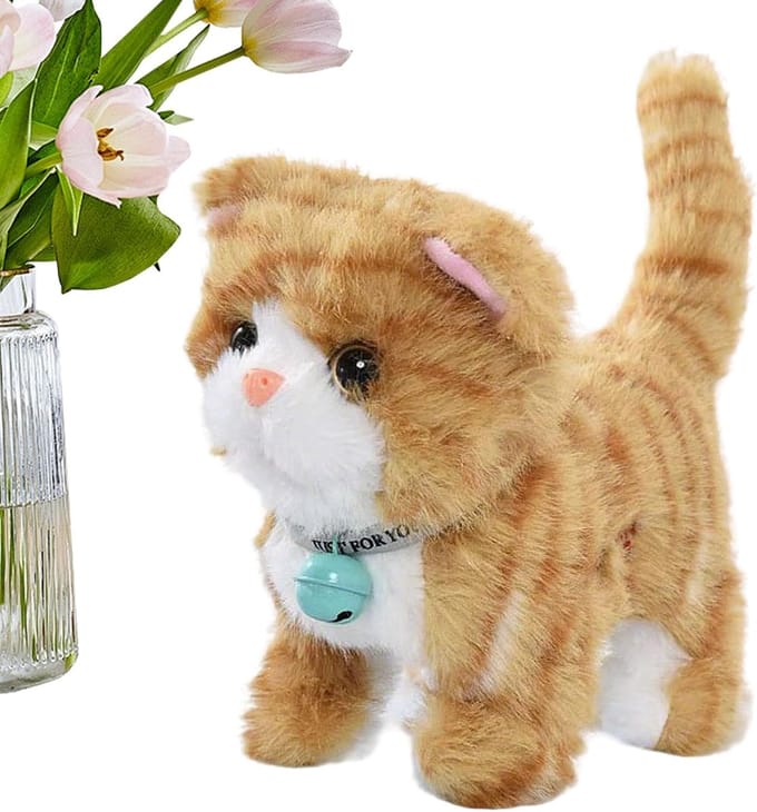 Elektrische Kat - Pluche Speelgoed - Interactief Spelen - Zingt en Loopt - 17 cm - Geel