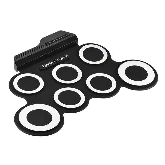 Compact formaat draagbare digitale elektronische Roll Up Drum Set Kit 7 siliconen drumpads USB-aangedreven met wit