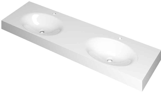 INK Smooth Wastafel Polystone Dubbel met 2 Kraangaten - 1600x450x90 mm - Glans Wit