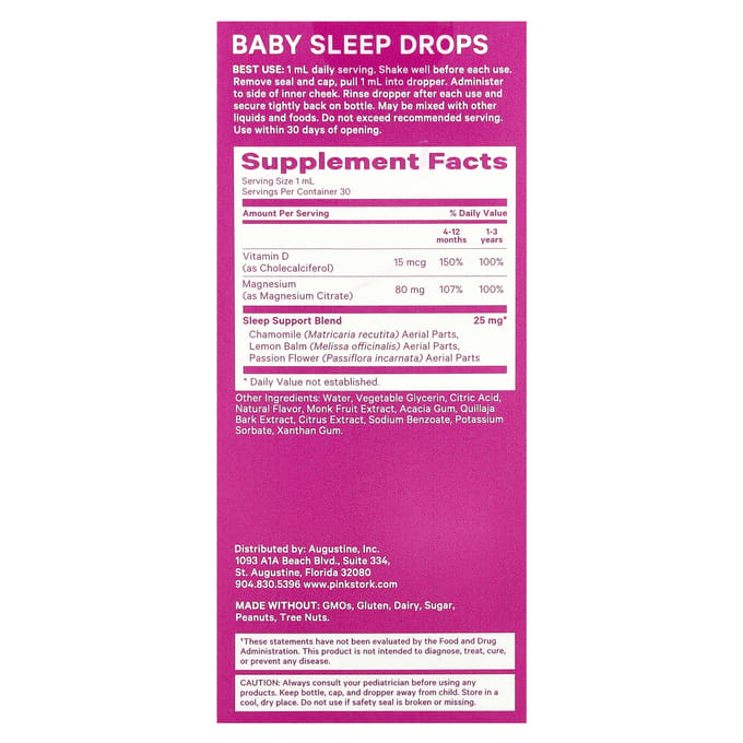 Roze Ooievaar, Baby Slaapdruppels, 4+ Maanden, Mango, 30ml (1 fl oz)