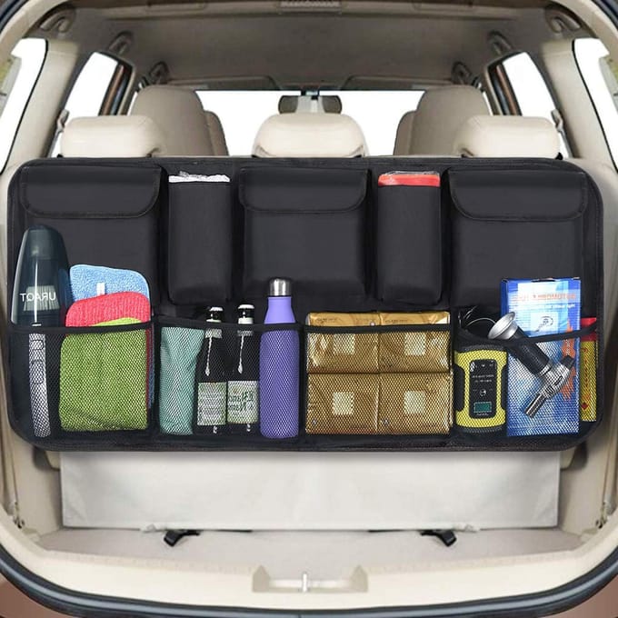 Auto Kofferbak Organizer - Waterdichte Opbergtas met Sterk Elastisch Net en Bevestiging voor SUV's, Zwart (2-M)