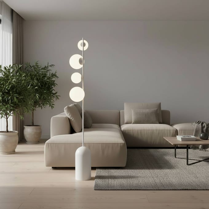 EMIBIG LIGHTING Vloerlamp Etno LP4, wit, glas/staal, hoogte 140 cm, G9