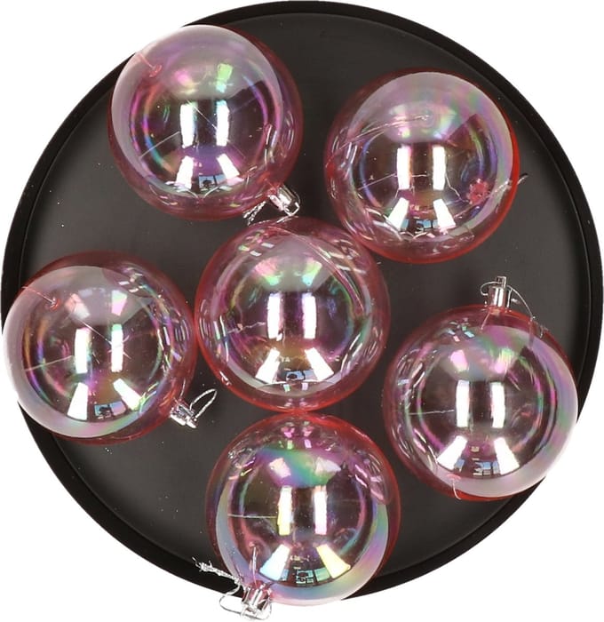 Gerim kerstballen - 6x st - transparant parelmoer - 8 cm - kunststof