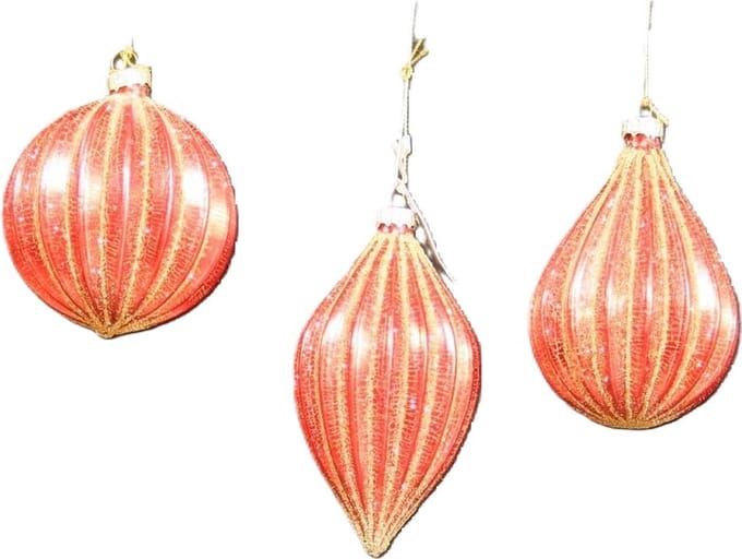 Goodwill Kerstbal Ribbel Rood-Goud  Ass. van 3 stuks