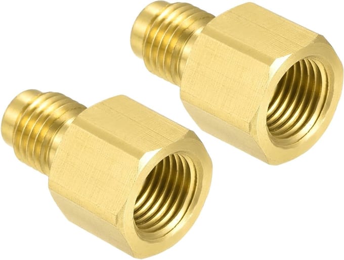 2 Stuks Messing Pijp Fitting Reducer Adapter - Rechte Reducer Koppeling voor Slangen en Tanks (1/4 SAE Plug G1/4 Bushing Geel)