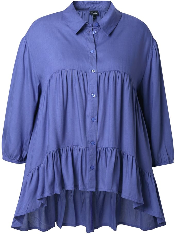 Ulla Popken - Dames - Blouse volantzoom A-lijn overhemdkraag 3/4-mouwen - Lavendel - Maat 46+