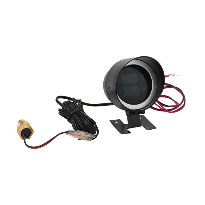 Auto Ronde Led Digitale Vrachtwagen Watertemperatuurmeter Temperatuursensor Temperatura Moto + Voltmeter Volt zwart