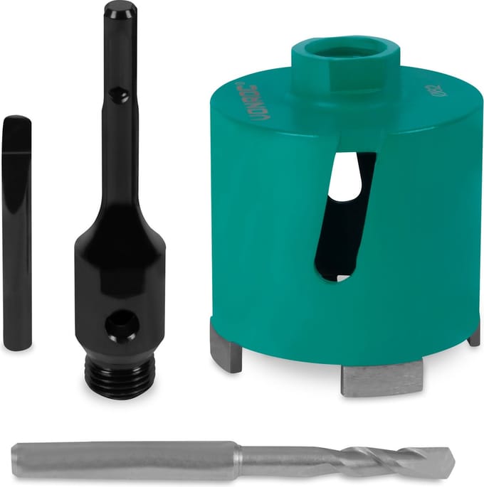 VONROC Diamant dozenboor SDS-Plus – 82mm  - Universeel – Incl. diamantboor, centreerboor, uitdrijfpen en SDS-plus adapter